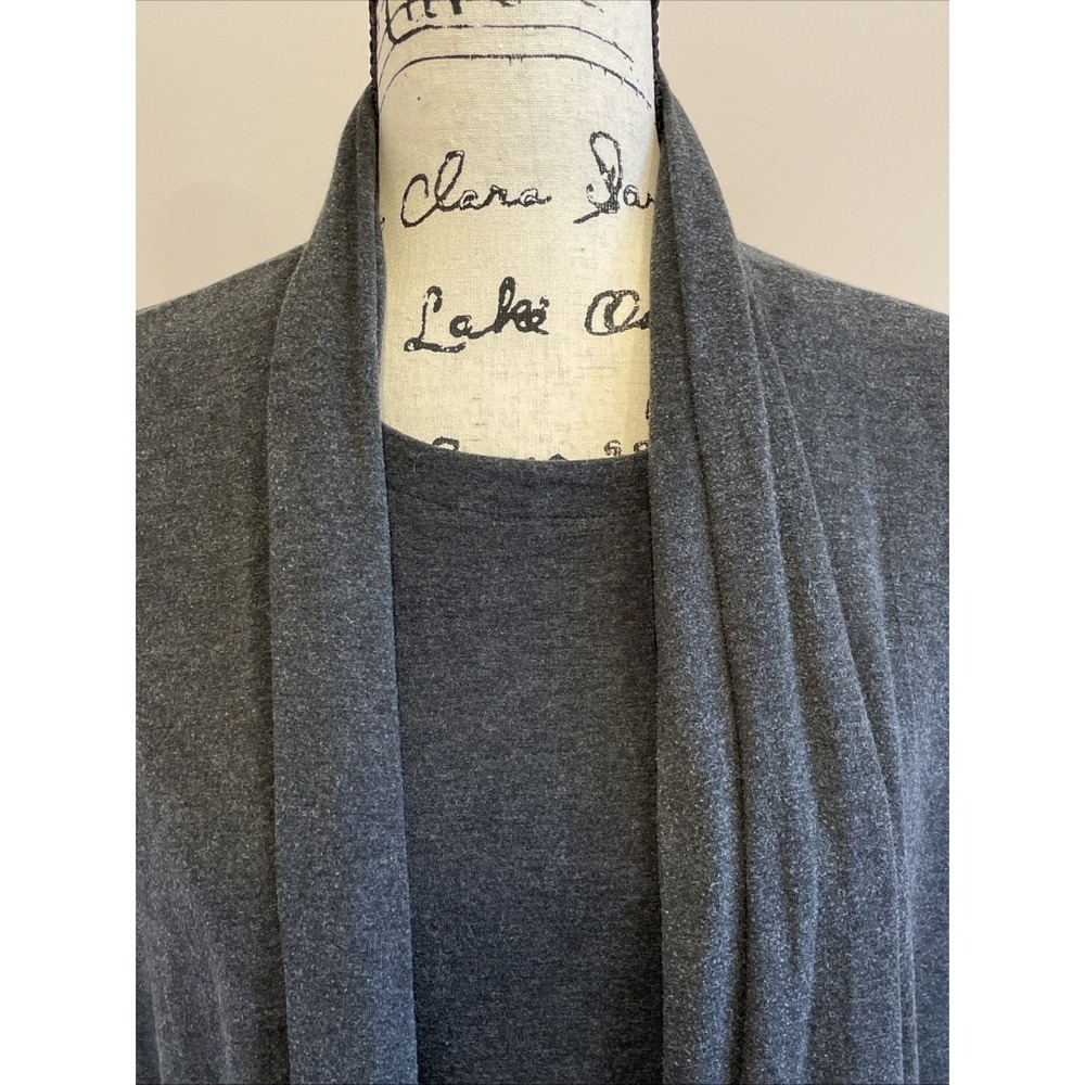 Eileen Fisher 2PC Charcoal Gray Cotton Dress Cardigan Set M Minimalist Lagenlook - Picture 7 of 16